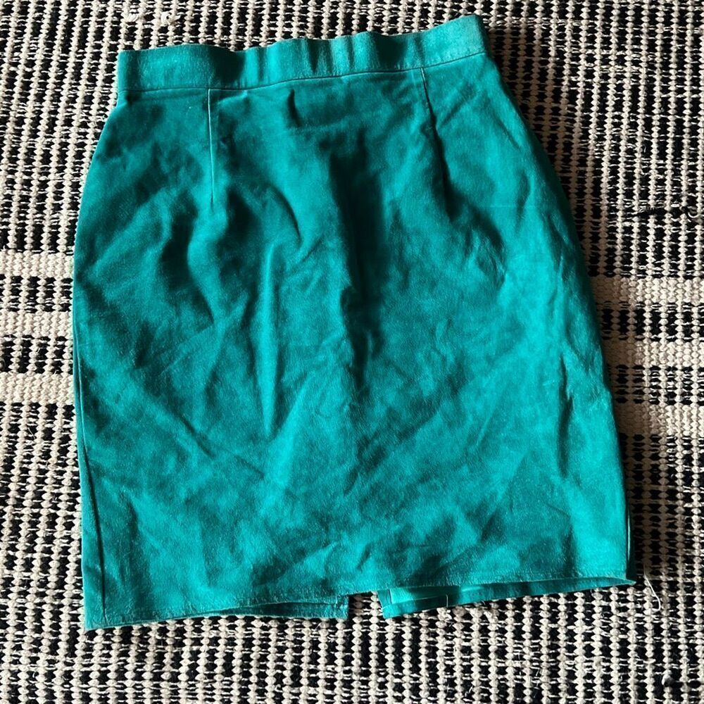 Chamois Shack Size Large Teal / Turquoise Leather Skirt 80s Vintage